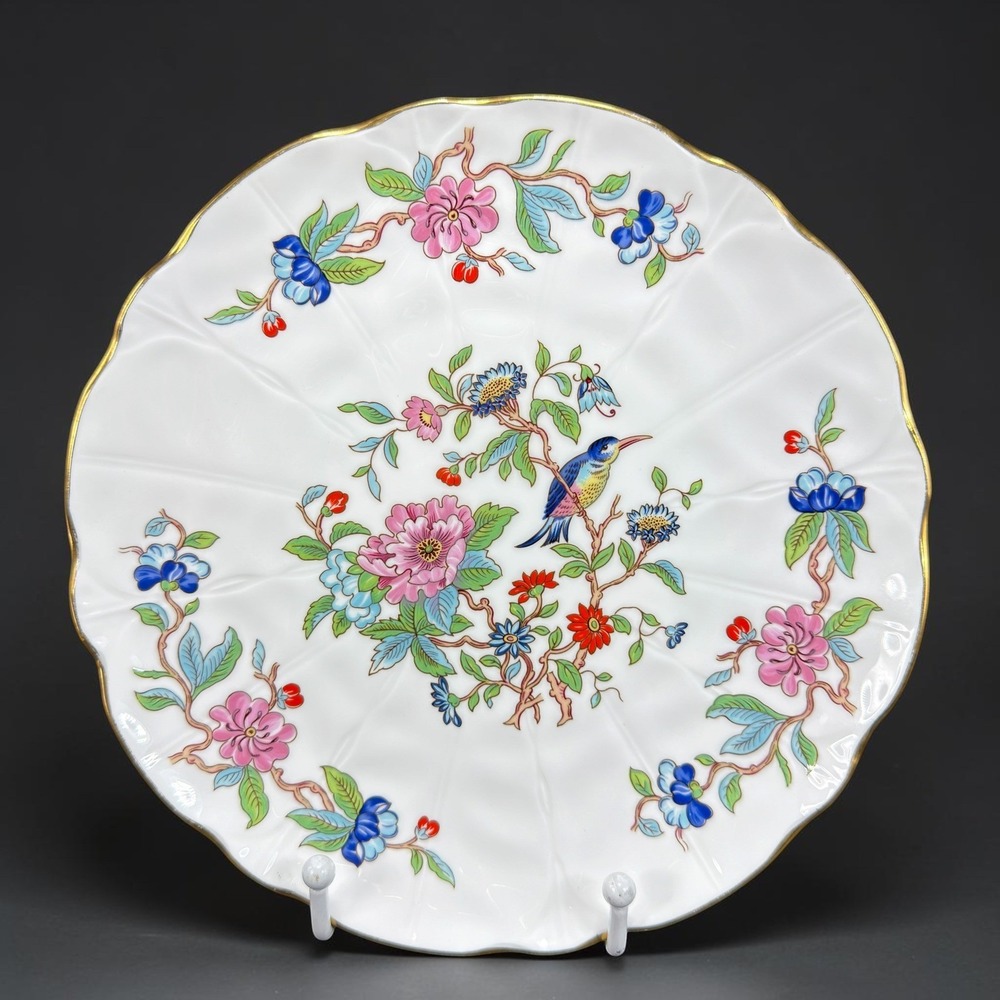 Aynsley Pembroke Fine Bone China Plate 8 Inch Bird Floral Gold Gilded Scalloped